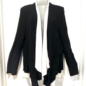 NEW PURE DKNY Black & White Silk Long Sleeve Shawl Collar Cardi, Size L (NWOT)